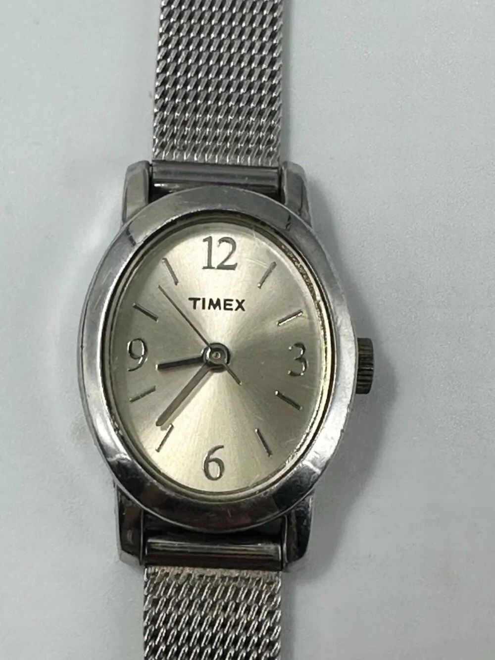 3/$30 Timex Watch Women Silver Tone Oval Dial 18MM Mesh Band New Battery